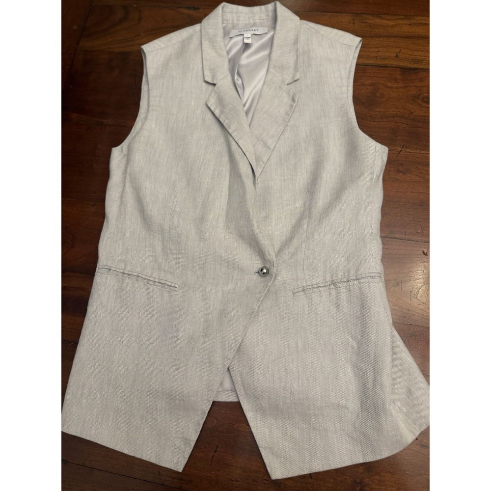 Derek‎ Lam 10 Crosby Taylor Longline Suiting Vest Pale Grey Linen Blend Sz 8